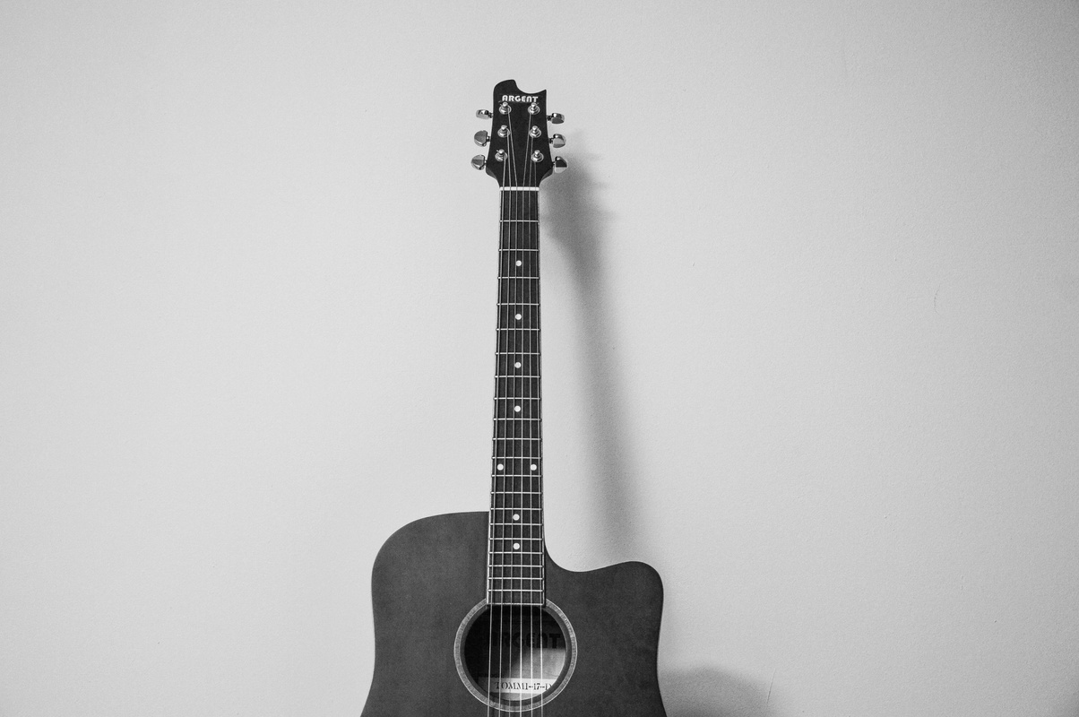 Acoustic Guitar Grayscale Photography